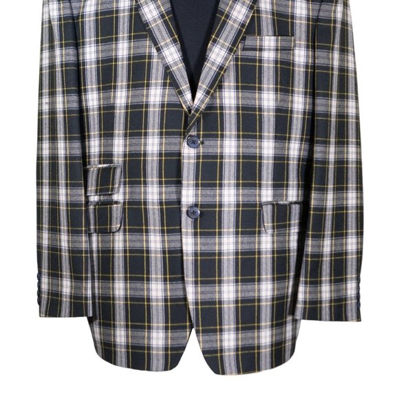 Mens Blazer Green Blue Yellow Plaid Check Formal Wool Suit Jacket Sport Coat 48R - Picture 6 of 8